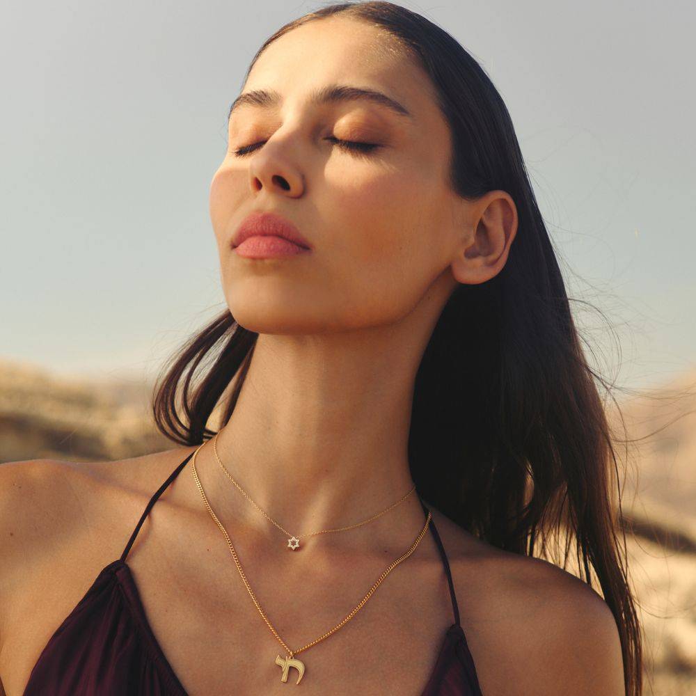 Petite Star of David Pavé Diamond Necklace in 14K Solid Yellow Gold-2 product photo