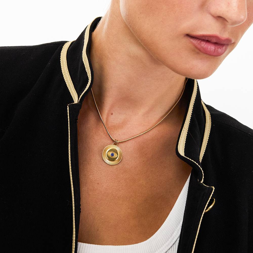 Radiant Evil Eye Pendant with Gemstone In Gold Vermeil-4 product photo