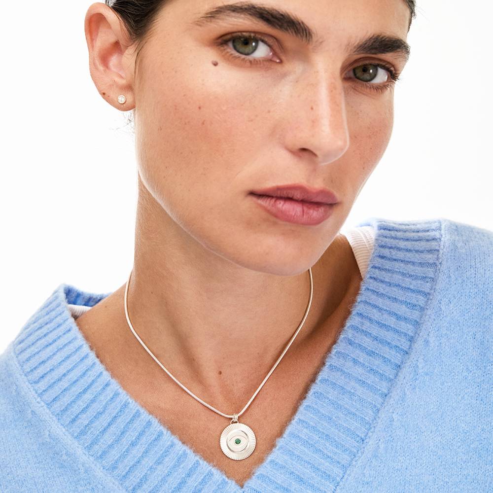 Radiant Evil Eye Pendant with Gemstone in Silver-5 product photo