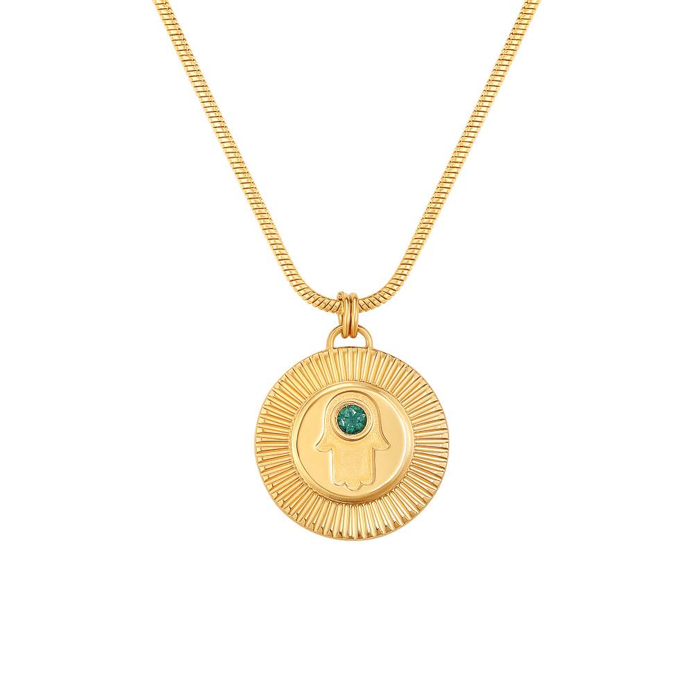 Radiant Hamsa Pendant with Gemstone in Gold Plating-3 product photo
