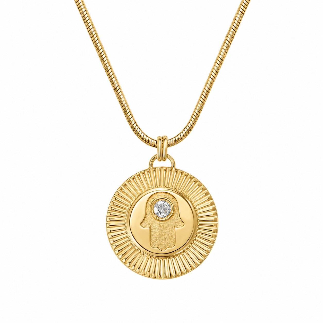 Radiant Hamsa Pendant with Gemstone in Gold Plating-1 product photo