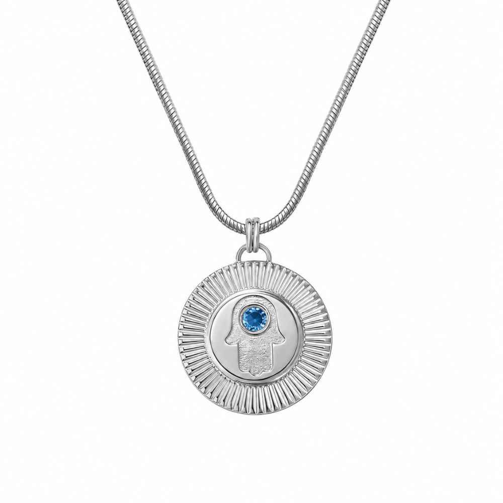 Radiant Hamsa Pendant with Gemstone in Silver-3 product photo