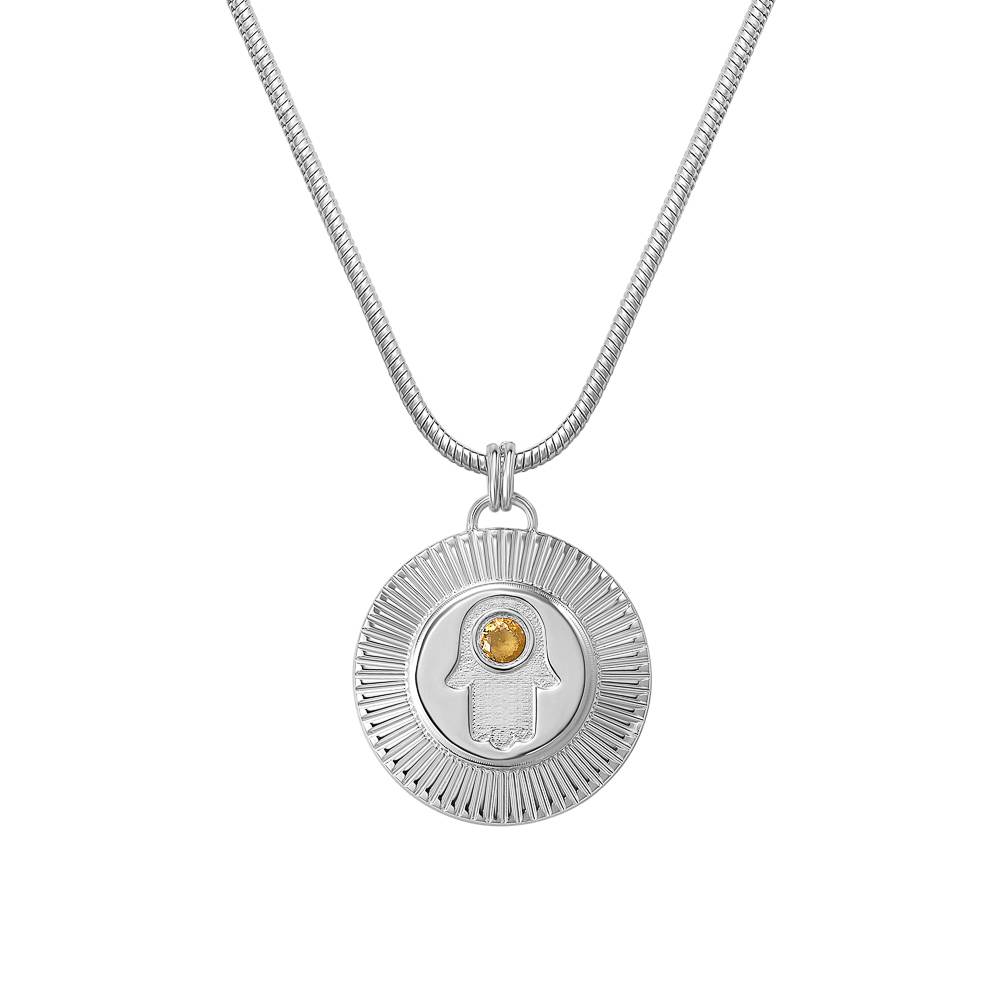 Radiant Hamsa Pendant with Gemstone in Silver-1 product photo