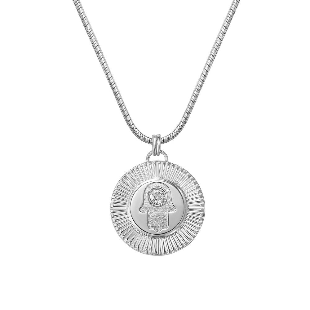 Radiant Hamsa Pendant with Gemstone in Silver-4 product photo