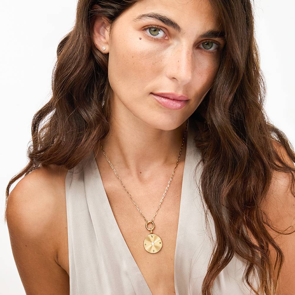 Radiant Initials Medallion with Gemstone in Gold Plating-8 product photo