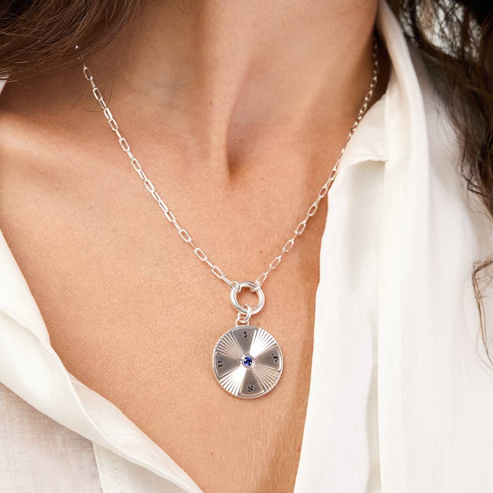 Radiant Initials Medallion with Gemstone in Silver-4 product photo