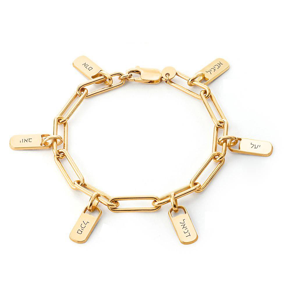 Custom Tags Hebrew Link Bracelet in 14K Gold-1 Custom Tags Hebrew Link Bracelet in 14K Gold-1 product photo