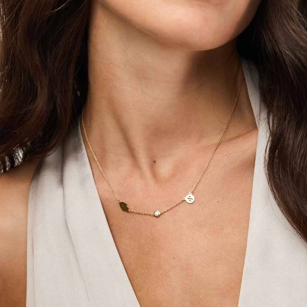 The Custom Trio Necklace with 0.05CT Diamond in 10K Yellow Gold-6 product photo