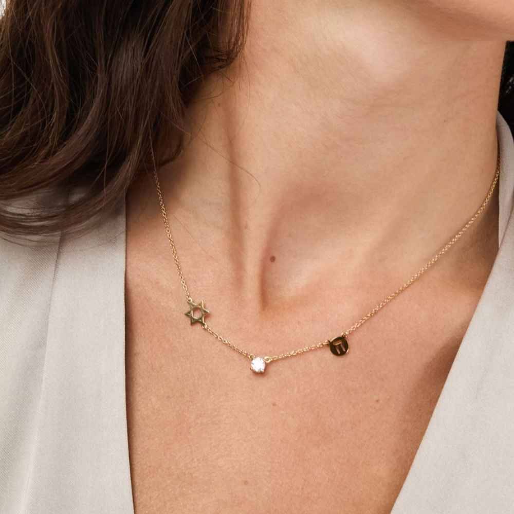 The Custom Trio Necklace with 0.30CT Diamond in 10K Yellow Gold-5 product photo