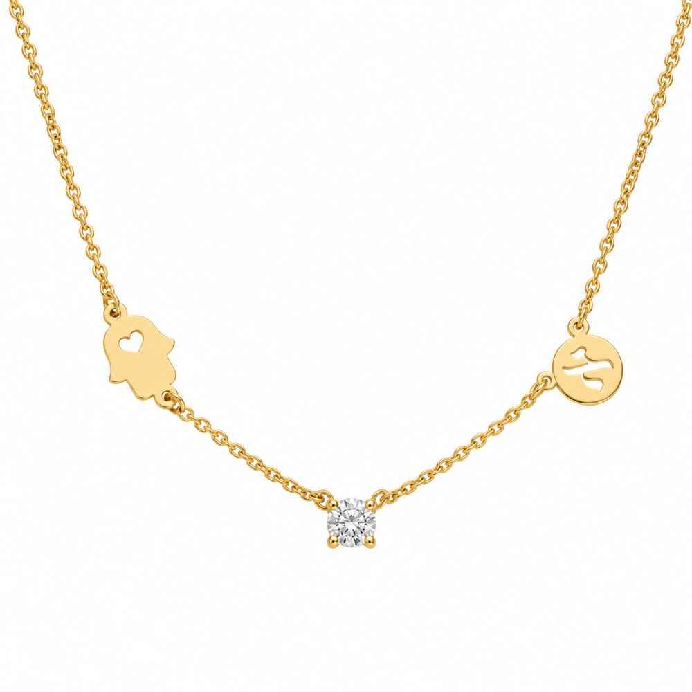 The Custom Trio Necklace with 0.30CT Diamond in Yellow Gold-5 product photo