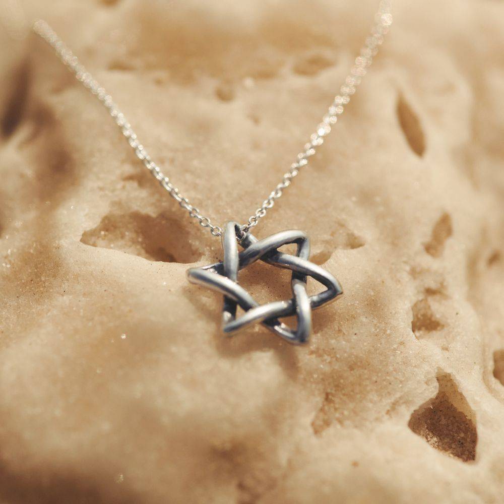 Curved Star of David Necklace in Sterling Silver-1 product photo