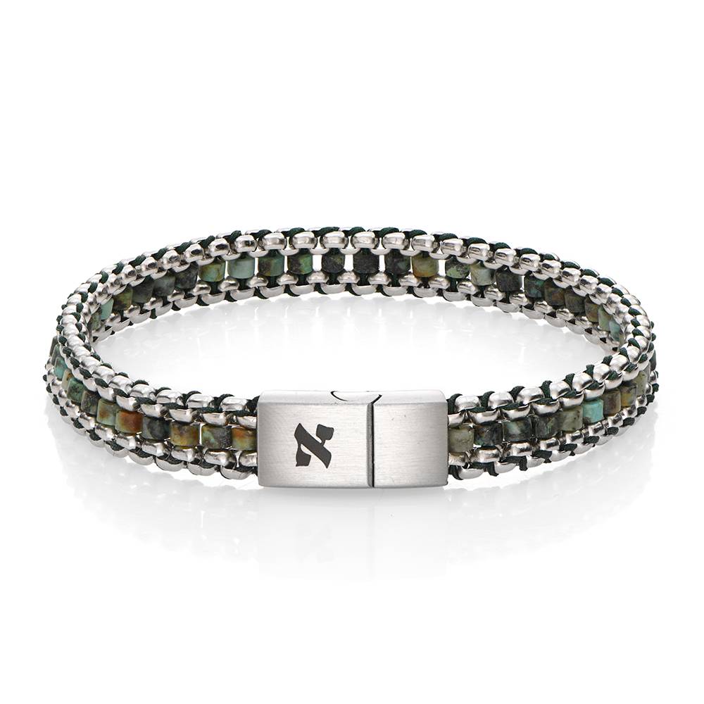 Turquoise Hebrew Initial Bracelet for Men-3 product photo