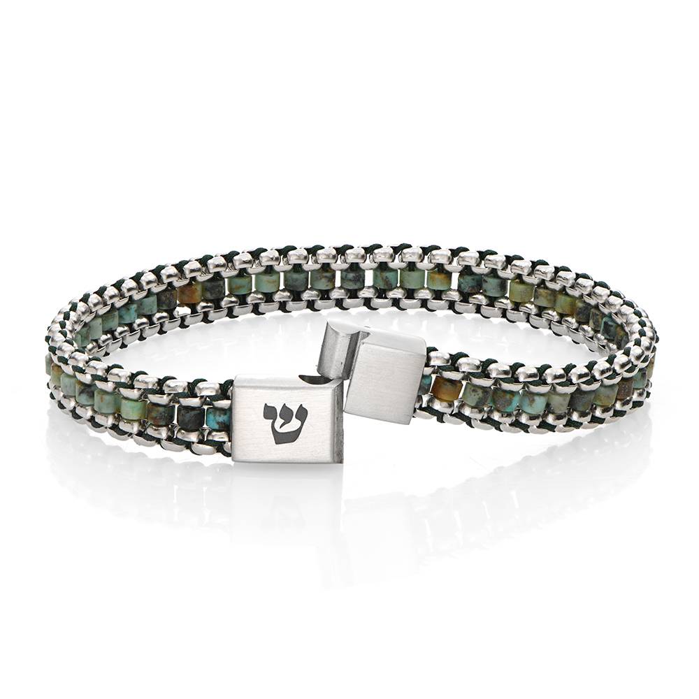 Turquoise Hebrew Initial Bracelet for Men-5 product photo