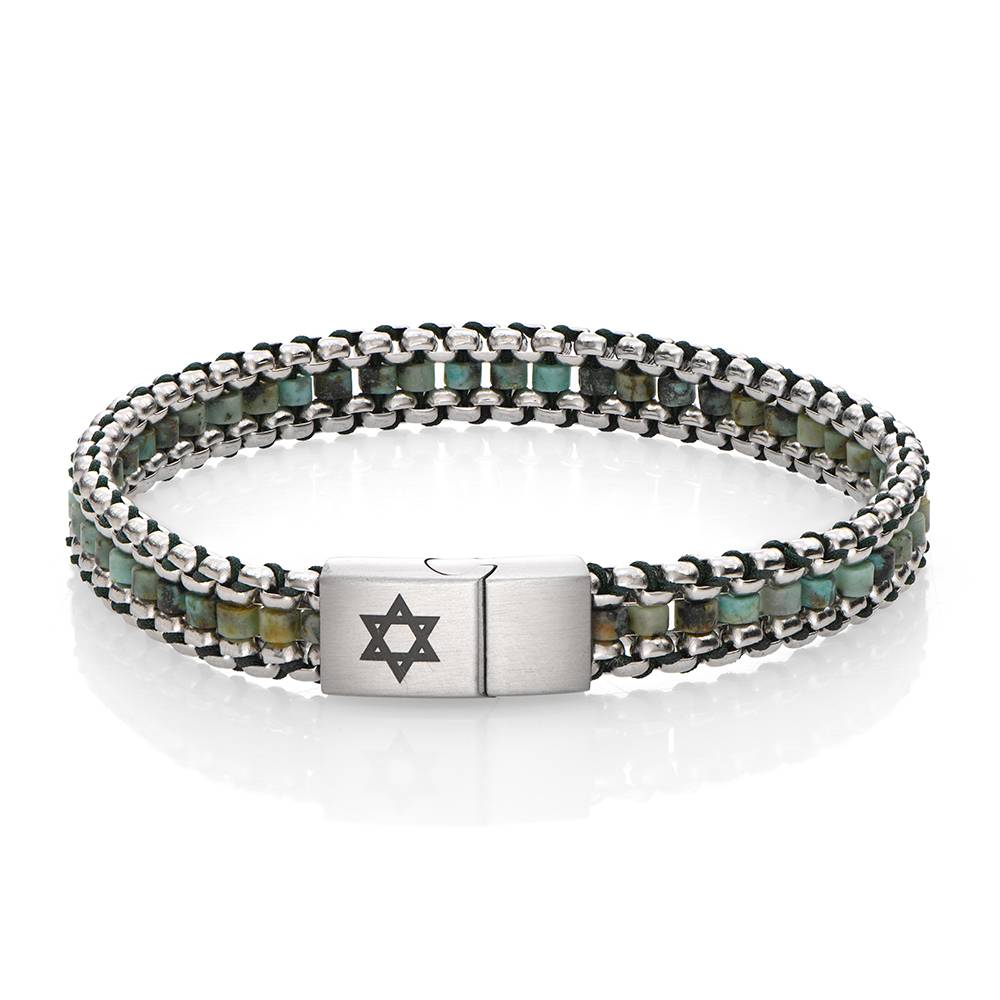 Turquoise Hebrew Initial Bracelet for Men-4 product photo