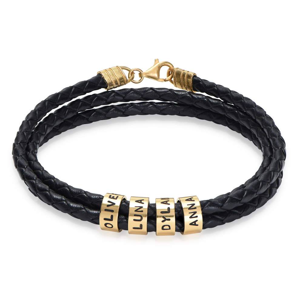 Navigator Braided Leather Bracelet for Men with Custom Beads in 10K Solid Yellow Gold-1 product photo