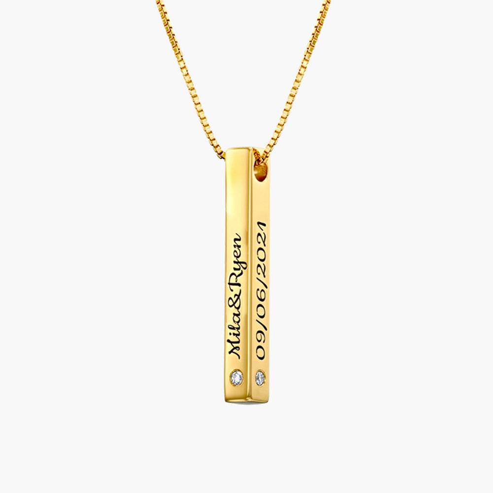 3D Engraved Bar Necklace in Gold Plating with Diamonds-1 3D Engraved Bar Necklace in Gold Plating with Diamonds-1 product photo
