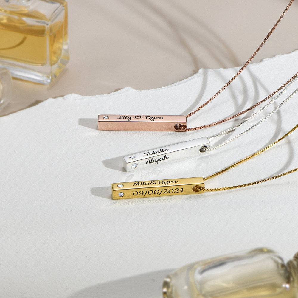 3D Engraved Bar Necklace in Gold Plating with Diamonds-3 3D Engraved Bar Necklace in Gold Plating with Diamonds-3 product photo