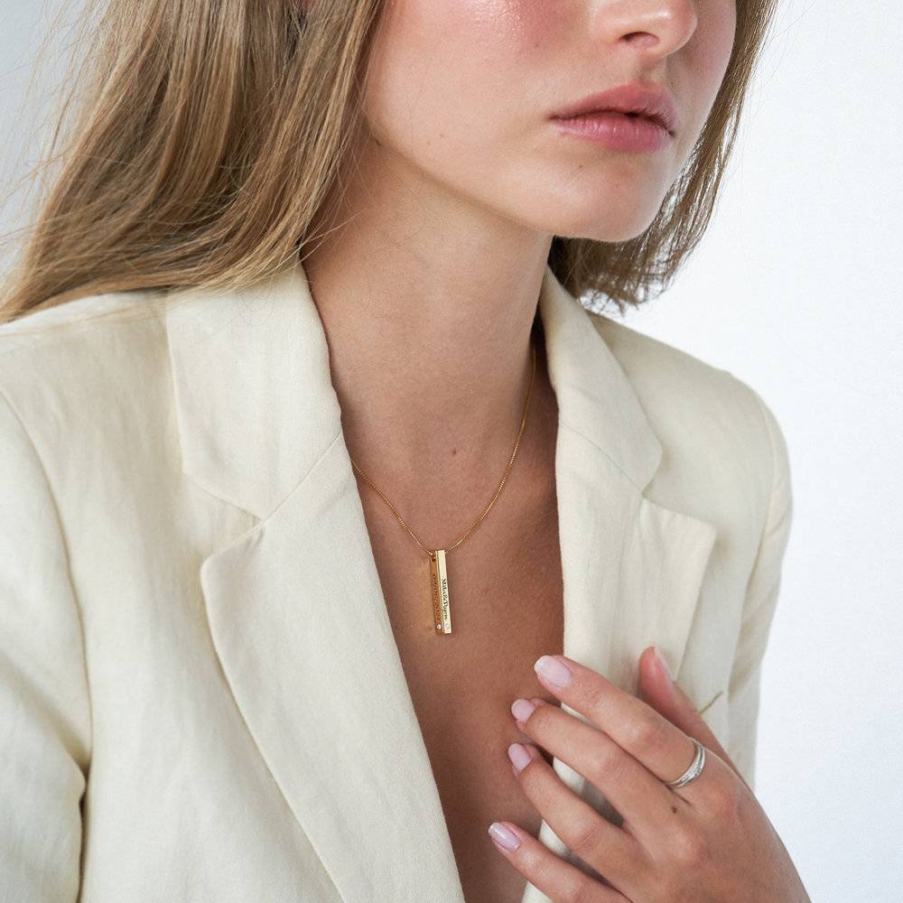 3D Engraved Bar Necklace in Gold Plating with Diamonds-4 3D Engraved Bar Necklace in Gold Plating with Diamonds-4 product photo