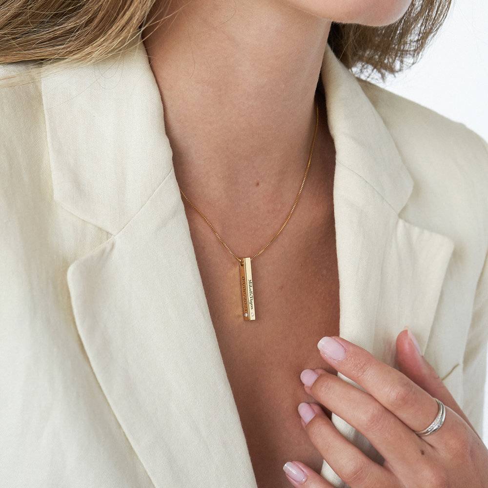 3D Engraved Bar Necklace in Gold Plating with Diamonds-5 3D Engraved Bar Necklace in Gold Plating with Diamonds-5 product photo