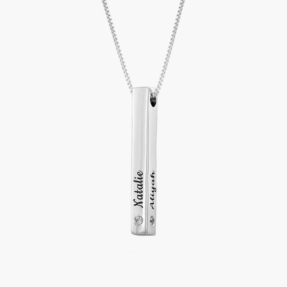 3D Engraved Bar Necklace in Silver with Diamonds-1 product photo