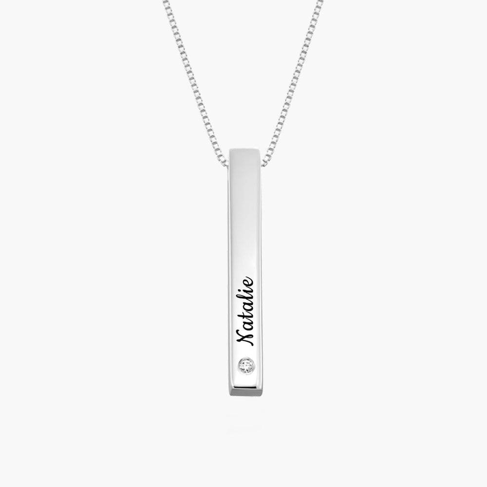 3D Engraved Bar Necklace in Silver with Diamonds-2 product photo
