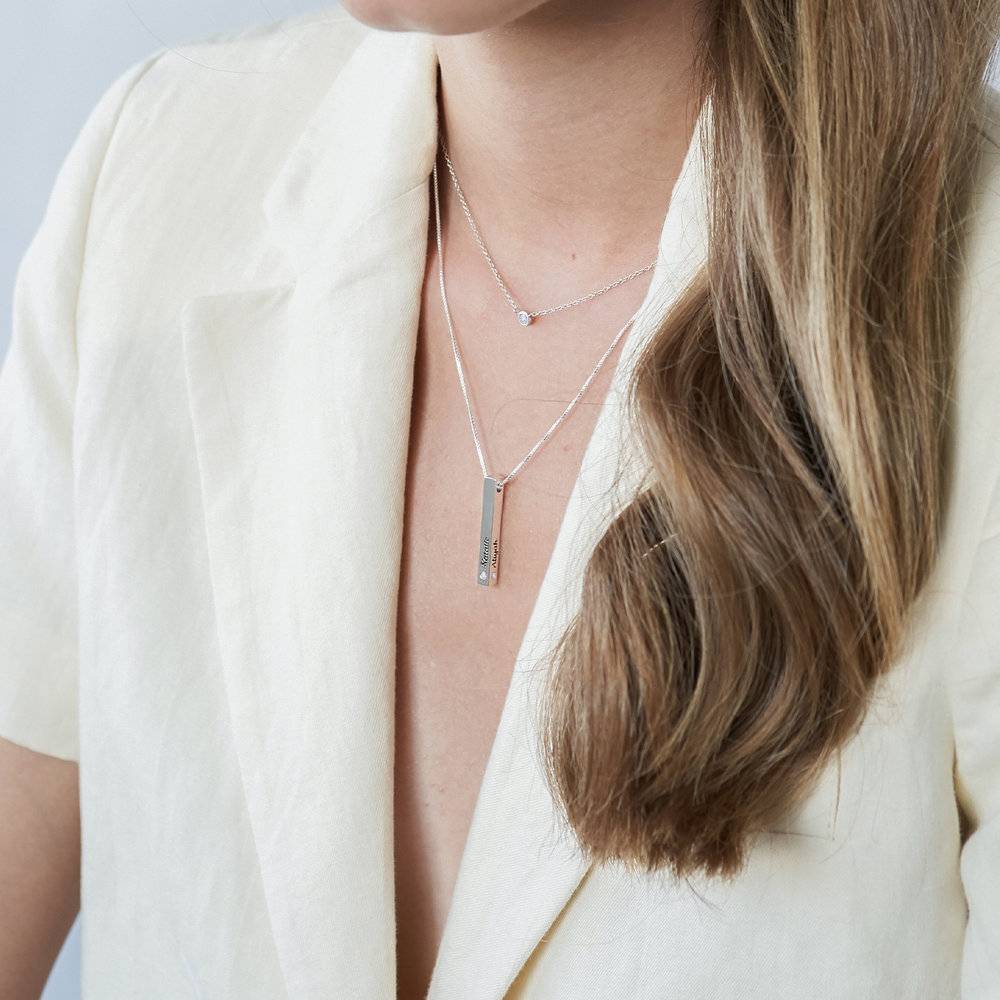 3D Engraved Bar Necklace in Silver with Diamonds-5 product photo