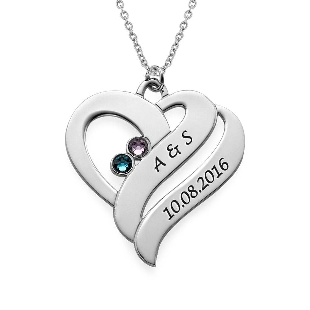 Two Hearts Forever One Necklace with Birthstones in Silver-1 Two Hearts Forever One Necklace with Birthstones in Silver-1 product photo
