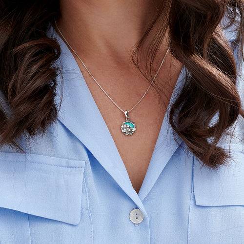 Small Jerusalem Disc Necklace in Sterling Silver with Opal-1 product photo