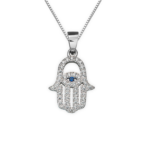 Hamsa Evil Eye Necklace with Cubic Zirconia - IsraelBlessing