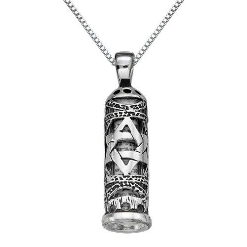 Mezuzah Necklace in Silver with Cut Out Star of David