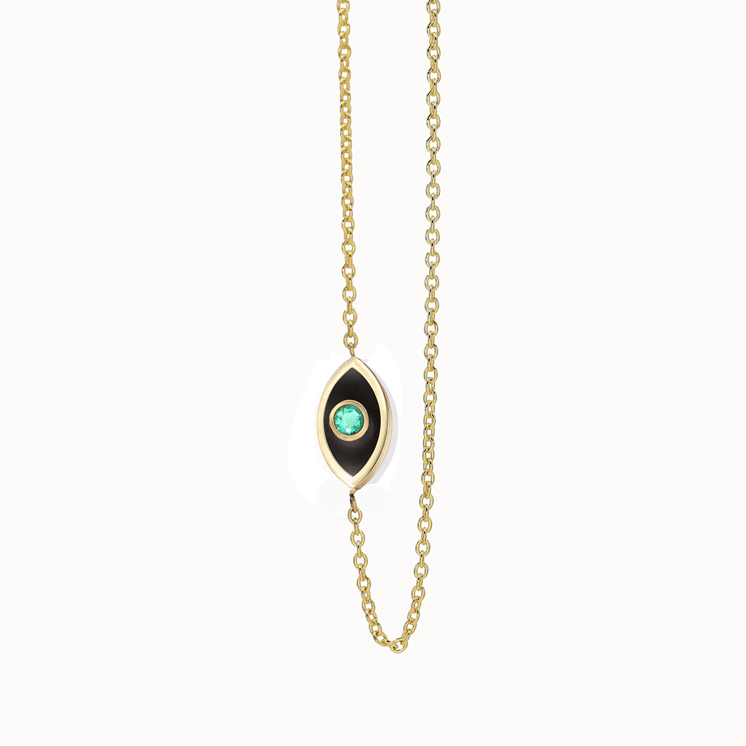 Emerald & Black Evil Eye Bracelet - 14k Yellow Gold