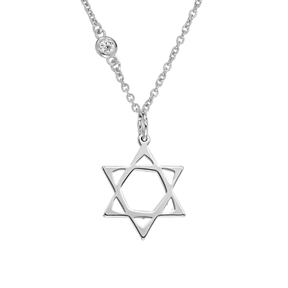 Star Of David Necklace With 0.05 Diamond in Sterling Silver